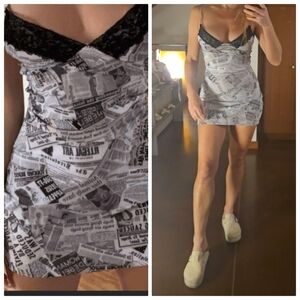 Omighty 2016 In 2026 Gray Newspaper Print Relaxed Slip Dress S